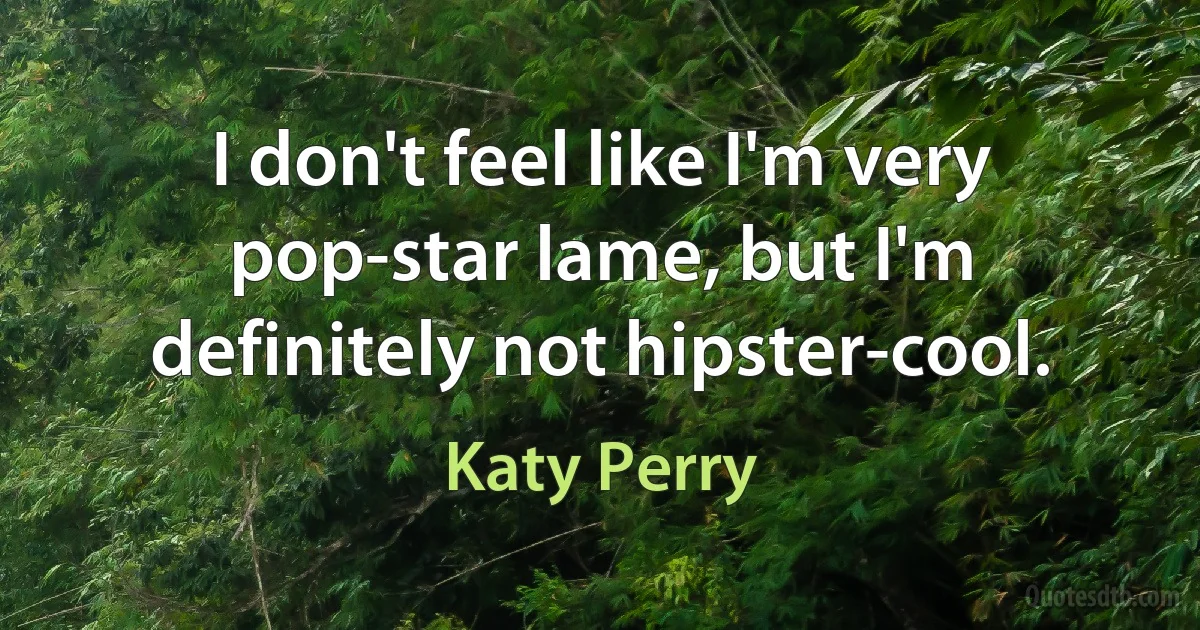 I don't feel like I'm very pop-star lame, but I'm definitely not hipster-cool. (Katy Perry)