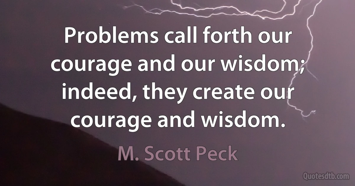 Problems call forth our courage and our wisdom; indeed, they create our courage and wisdom. (M. Scott Peck)