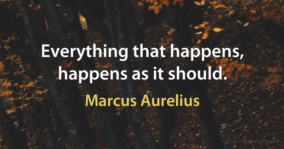 Everything that happens, happens as it should. (Marcus Aurelius)