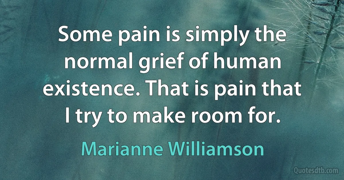 Some pain is simply the normal grief of human existence. That is pain that I try to make room for. (Marianne Williamson)