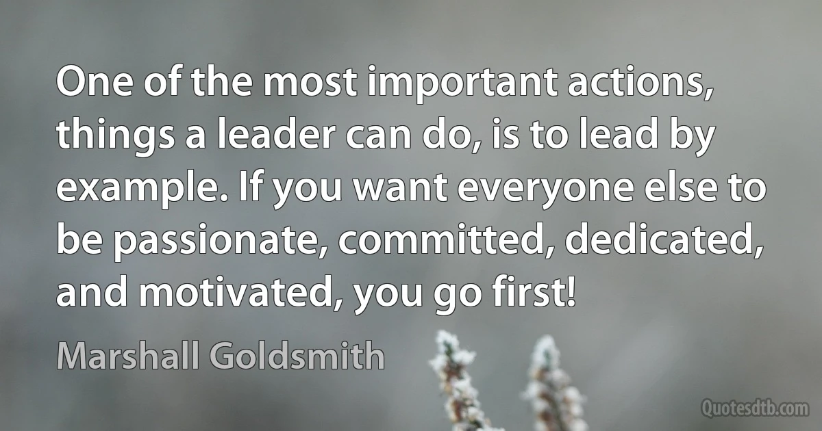 One of the most important actions, things a leader can do, is to lead by example. If you want everyone else to be passionate, committed, dedicated, and motivated, you go first! (Marshall Goldsmith)