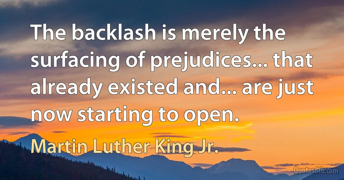 The backlash is merely the surfacing of prejudices... that already existed and... are just now starting to open. (Martin Luther King Jr.)