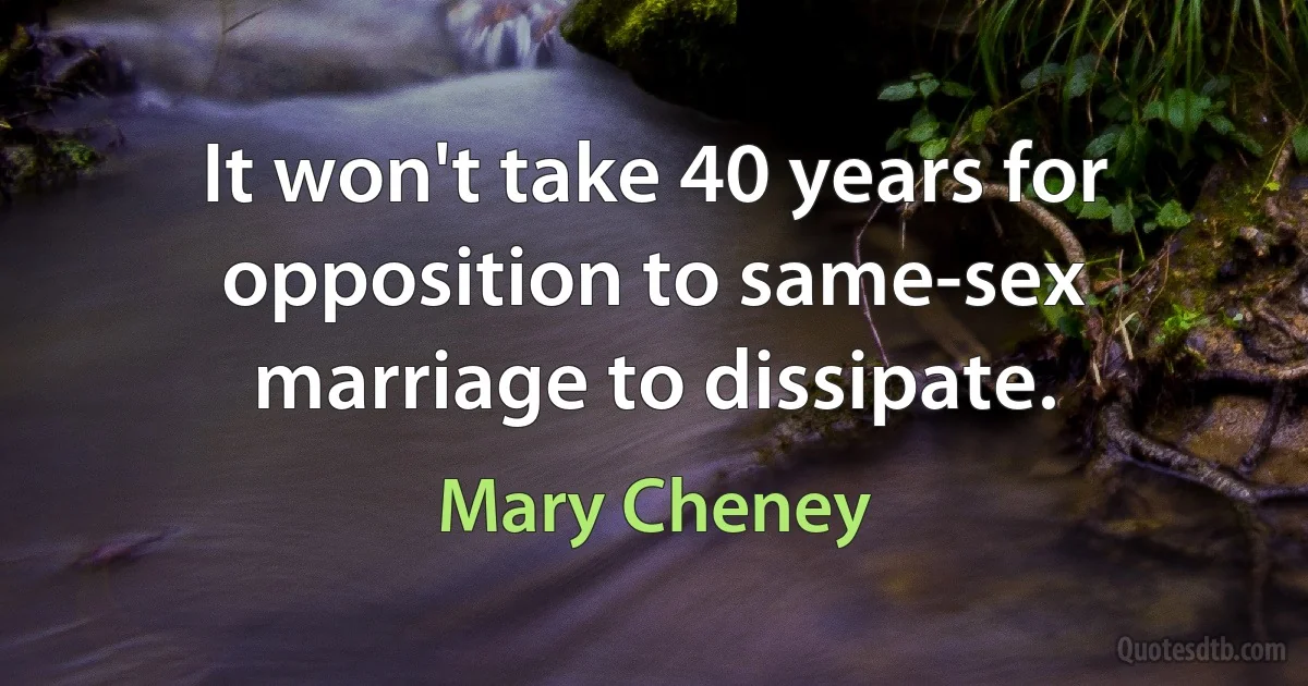 It won't take 40 years for opposition to same-sex marriage to dissipate. (Mary Cheney)