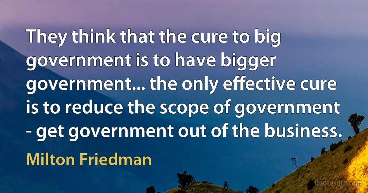 They think that the cure to big government is to have bigger government... the only effective cure is to reduce the scope of government - get government out of the business. (Milton Friedman)