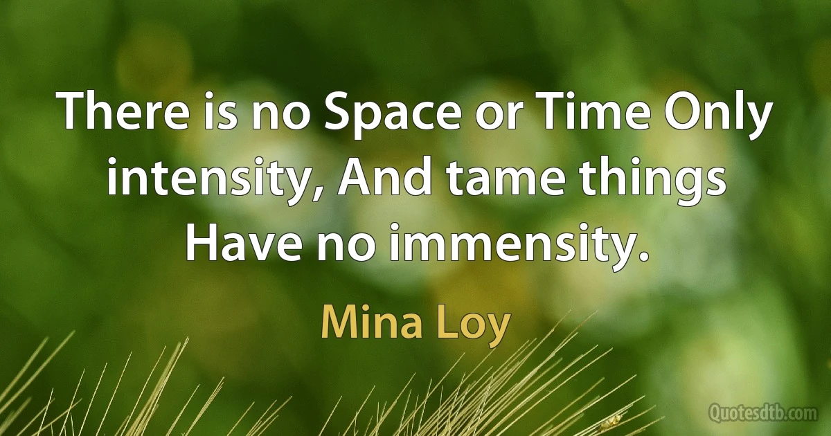 There is no Space or Time Only intensity, And tame things Have no immensity. (Mina Loy)