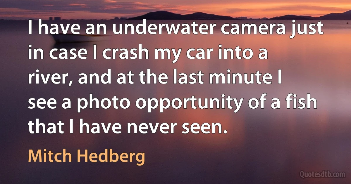 I have an underwater camera just in case I crash my car into a river, and at the last minute I see a photo opportunity of a fish that I have never seen. (Mitch Hedberg)