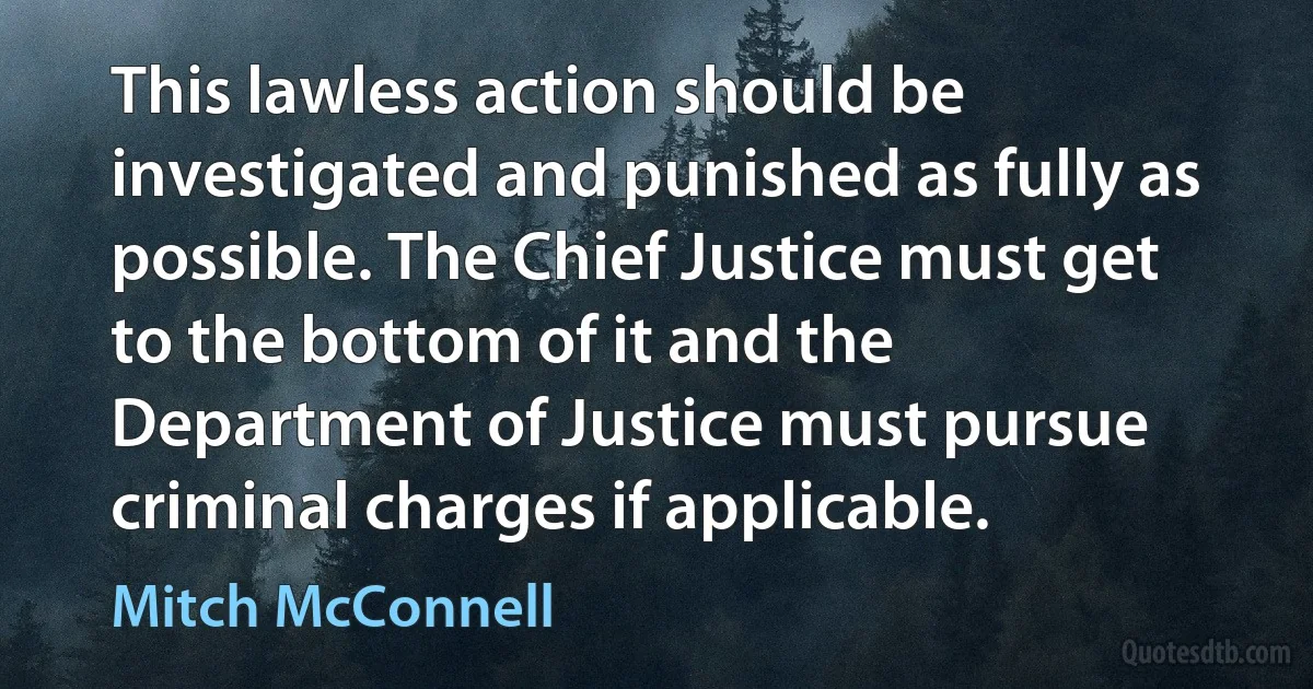 This lawless action should be investigated and punished as fully as possible. The Chief Justice must get to the bottom of it and the Department of Justice must pursue criminal charges if applicable. (Mitch McConnell)