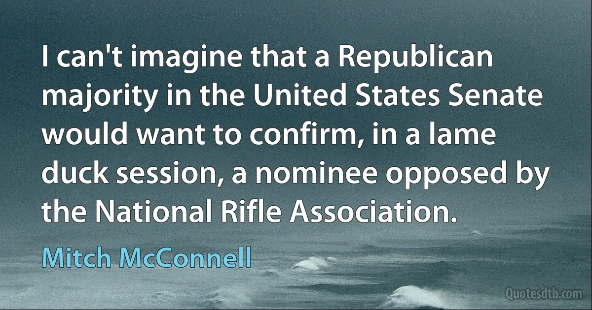 I can't imagine that a Republican majority in the United States Senate would want to confirm, in a lame duck session, a nominee opposed by the National Rifle Association. (Mitch McConnell)