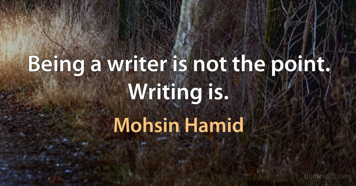 Being a writer is not the point. Writing is. (Mohsin Hamid)