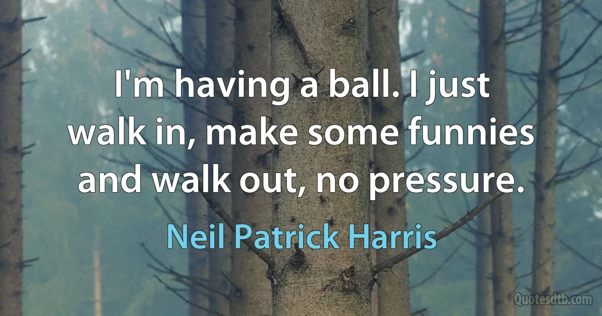 I'm having a ball. I just walk in, make some funnies and walk out, no pressure. (Neil Patrick Harris)