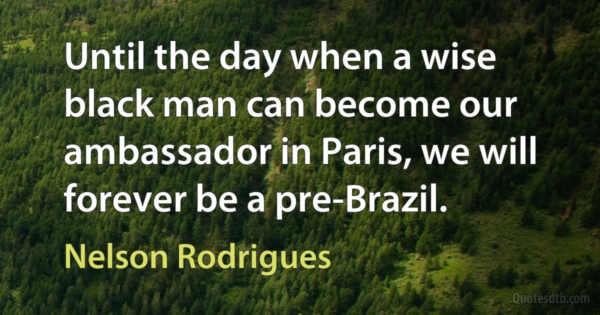 Until the day when a wise black man can become our ambassador in Paris, we will forever be a pre-Brazil. (Nelson Rodrigues)