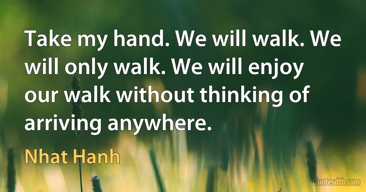 Take my hand. We will walk. We will only walk. We will enjoy our walk without thinking of arriving anywhere. (Nhat Hanh)