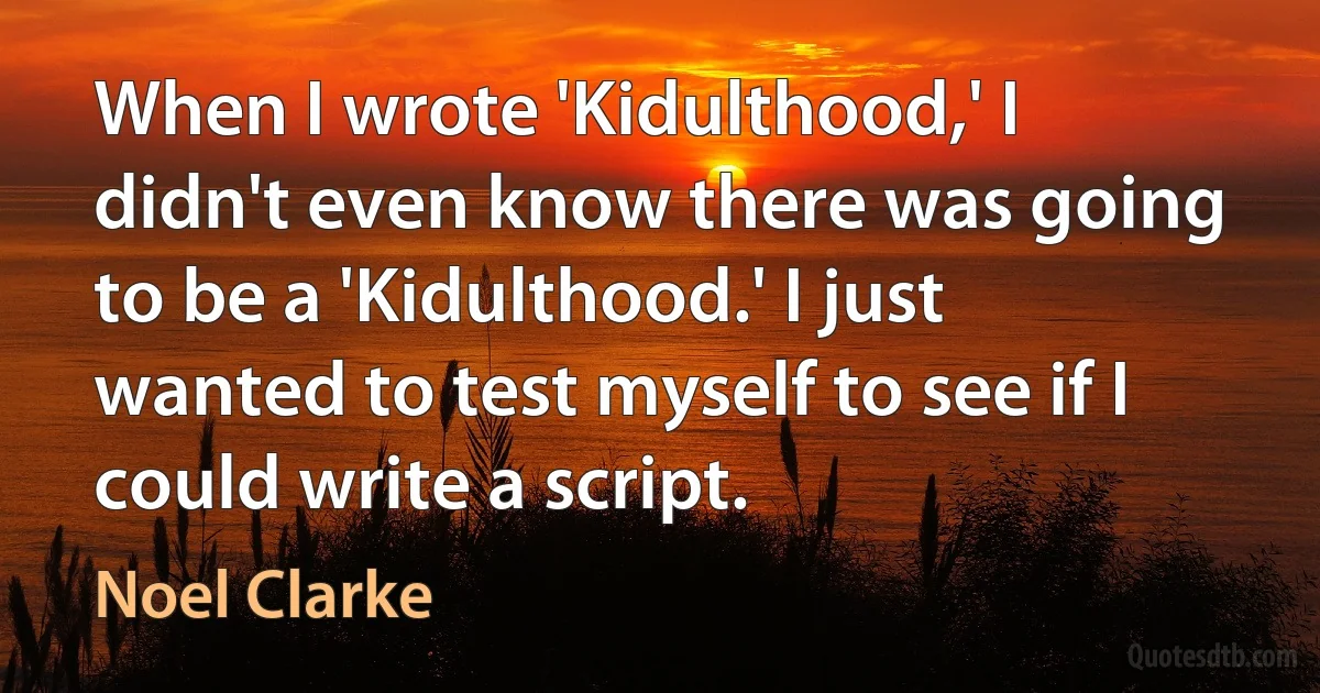 When I wrote 'Kidulthood,' I didn't even know there was going to be a 'Kidulthood.' I just wanted to test myself to see if I could write a script. (Noel Clarke)