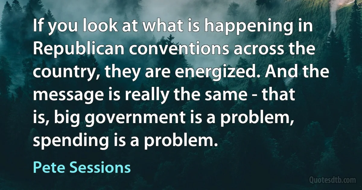 If you look at what is happening in Republican conventions across the country, they are energized. And the message is really the same - that is, big government is a problem, spending is a problem. (Pete Sessions)