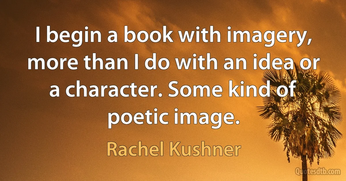 I begin a book with imagery, more than I do with an idea or a character. Some kind of poetic image. (Rachel Kushner)