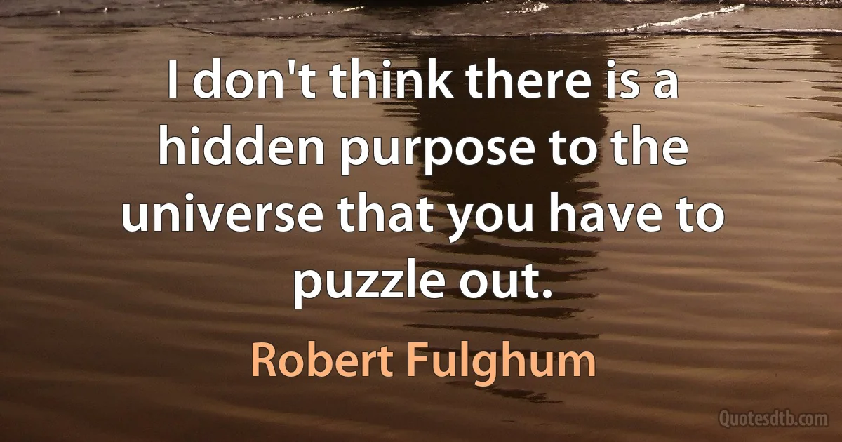 I don't think there is a hidden purpose to the universe that you have to puzzle out. (Robert Fulghum)