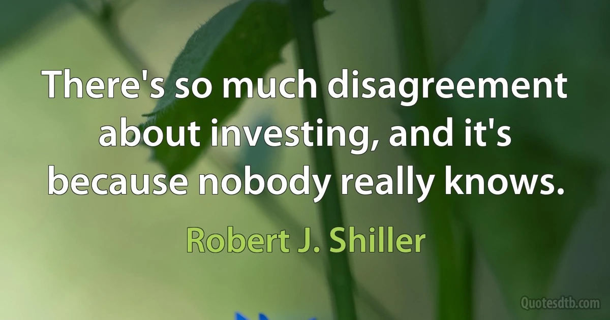 There's so much disagreement about investing, and it's because nobody really knows. (Robert J. Shiller)