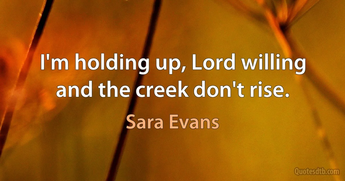 I'm holding up, Lord willing and the creek don't rise. (Sara Evans)