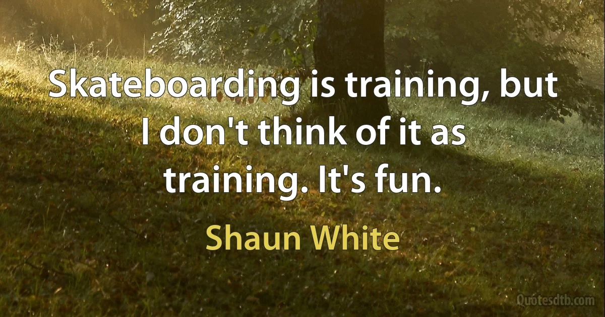 Skateboarding is training, but I don't think of it as training. It's fun. (Shaun White)