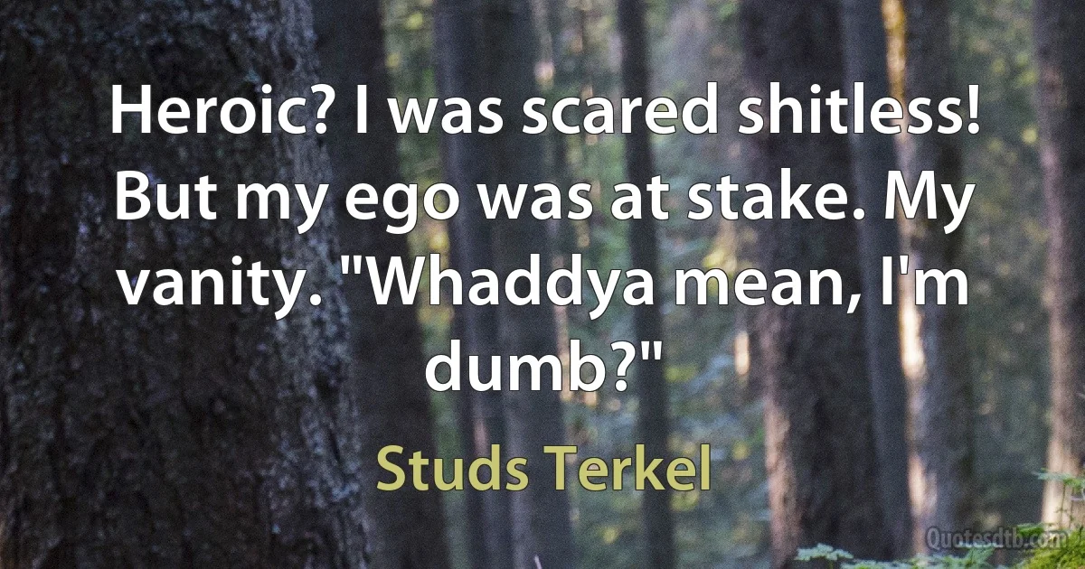 Heroic? I was scared shitless! But my ego was at stake. My vanity. "Whaddya mean, I'm dumb?" (Studs Terkel)