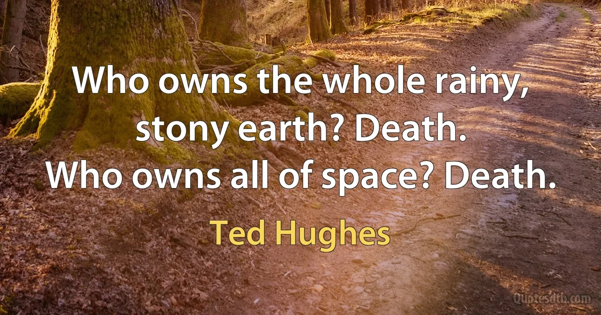 Who owns the whole rainy, stony earth? Death.
Who owns all of space? Death. (Ted Hughes)