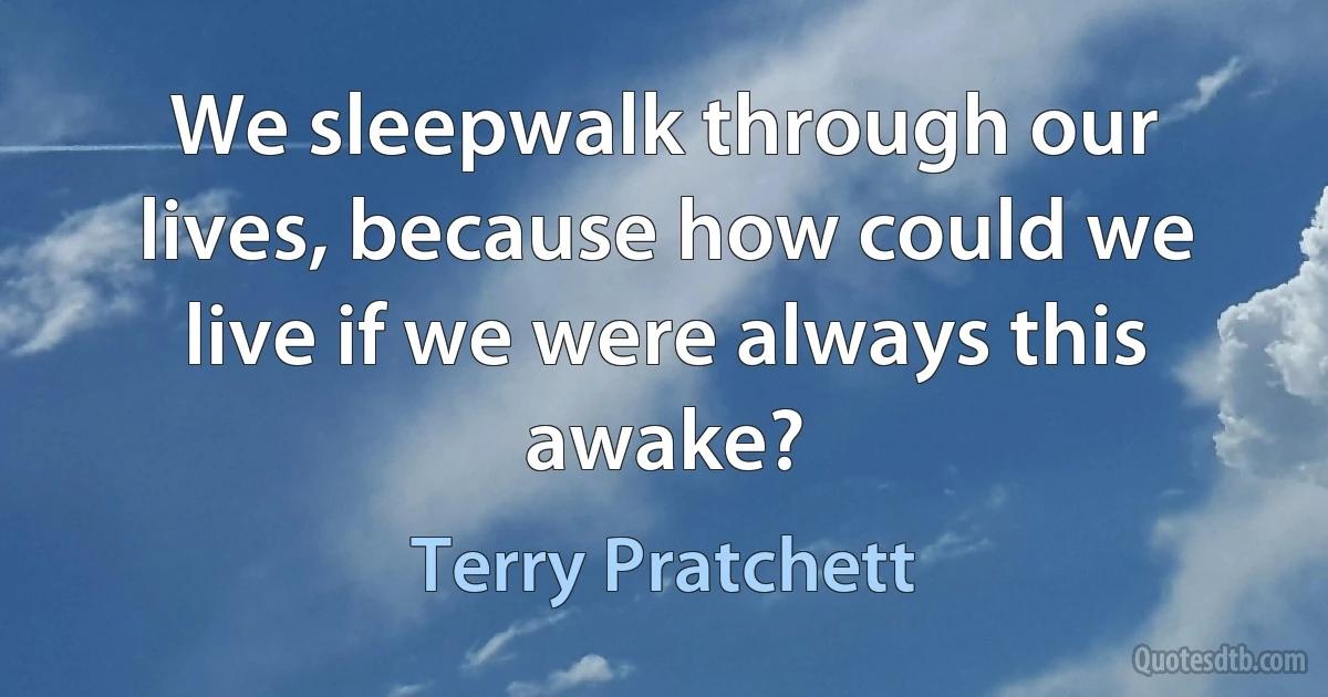 We sleepwalk through our lives, because how could we live if we were always this awake? (Terry Pratchett)