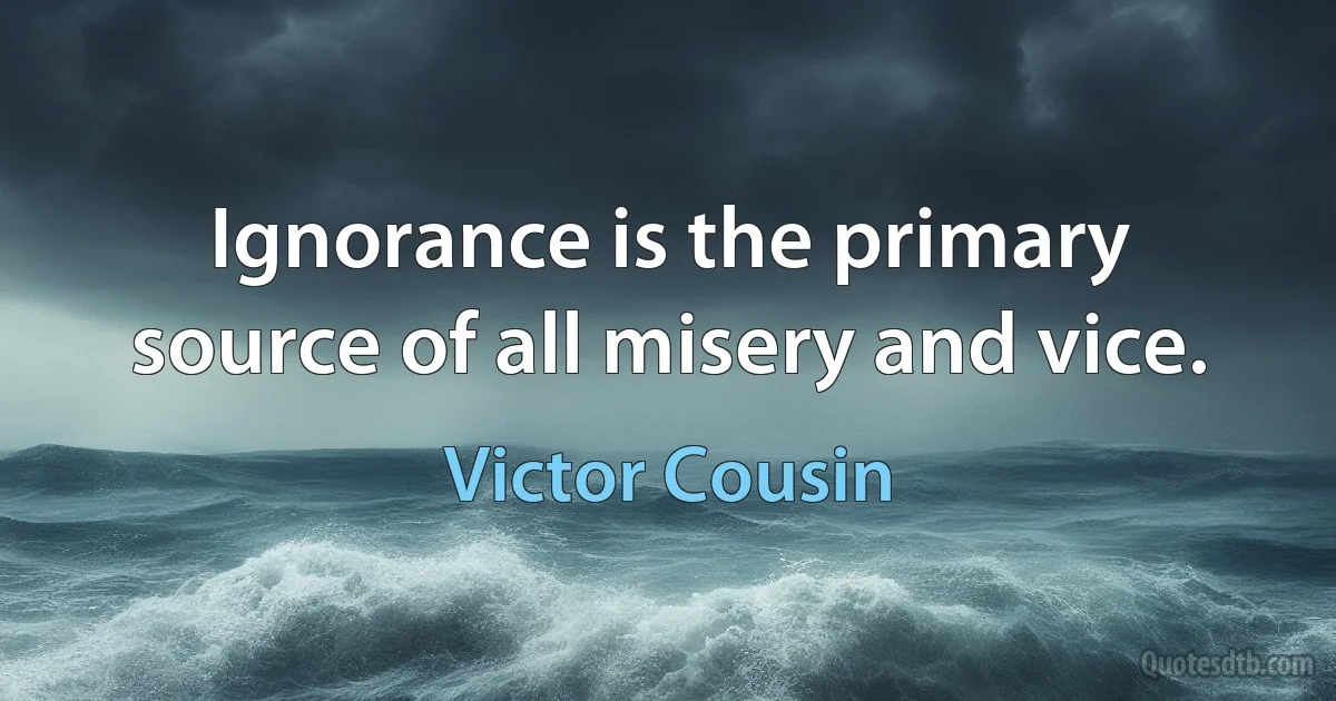 Ignorance is the primary source of all misery and vice. (Victor Cousin)