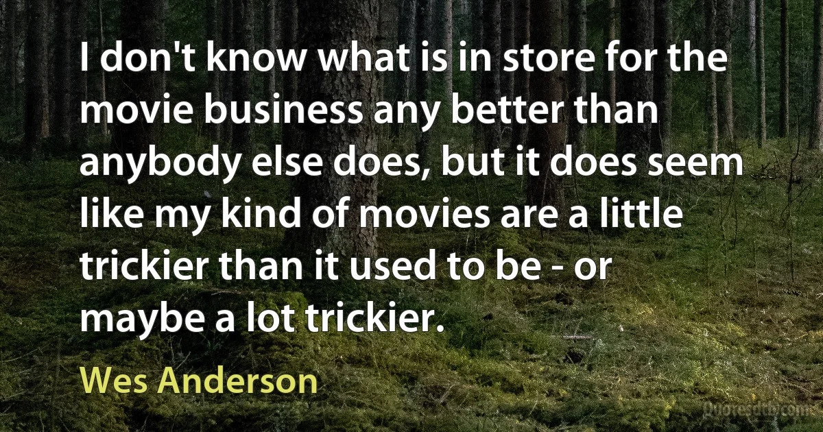 I don't know what is in store for the movie business any better than anybody else does, but it does seem like my kind of movies are a little trickier than it used to be - or maybe a lot trickier. (Wes Anderson)