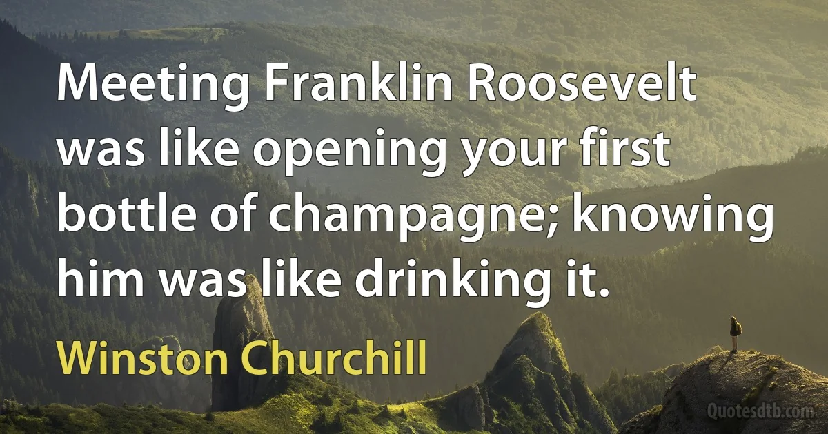 Meeting Franklin Roosevelt was like opening your first bottle of champagne; knowing him was like drinking it. (Winston Churchill)