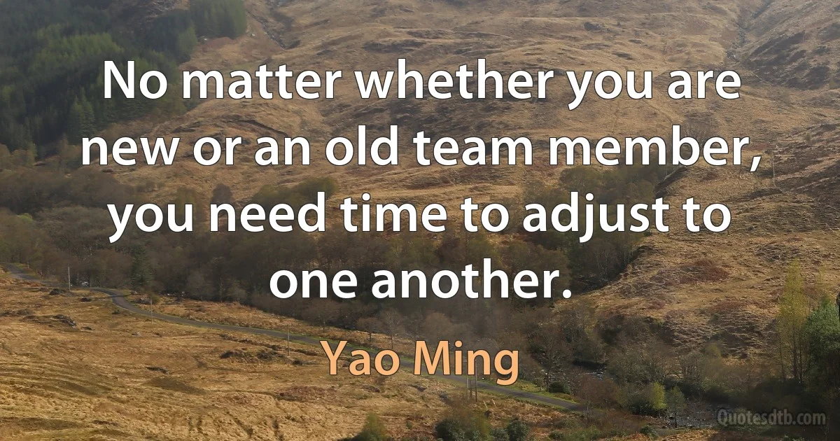 No matter whether you are new or an old team member, you need time to adjust to one another. (Yao Ming)