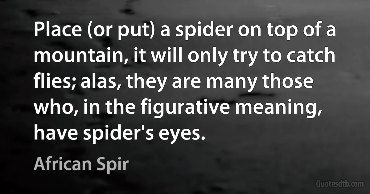 Place (or put) a spider on top of a mountain, it will only try to catch flies; alas, they are many those who, in the figurative meaning, have spider's eyes. (African Spir)