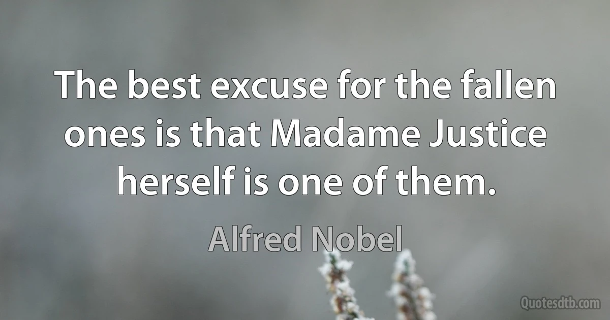 The best excuse for the fallen ones is that Madame Justice herself is one of them. (Alfred Nobel)