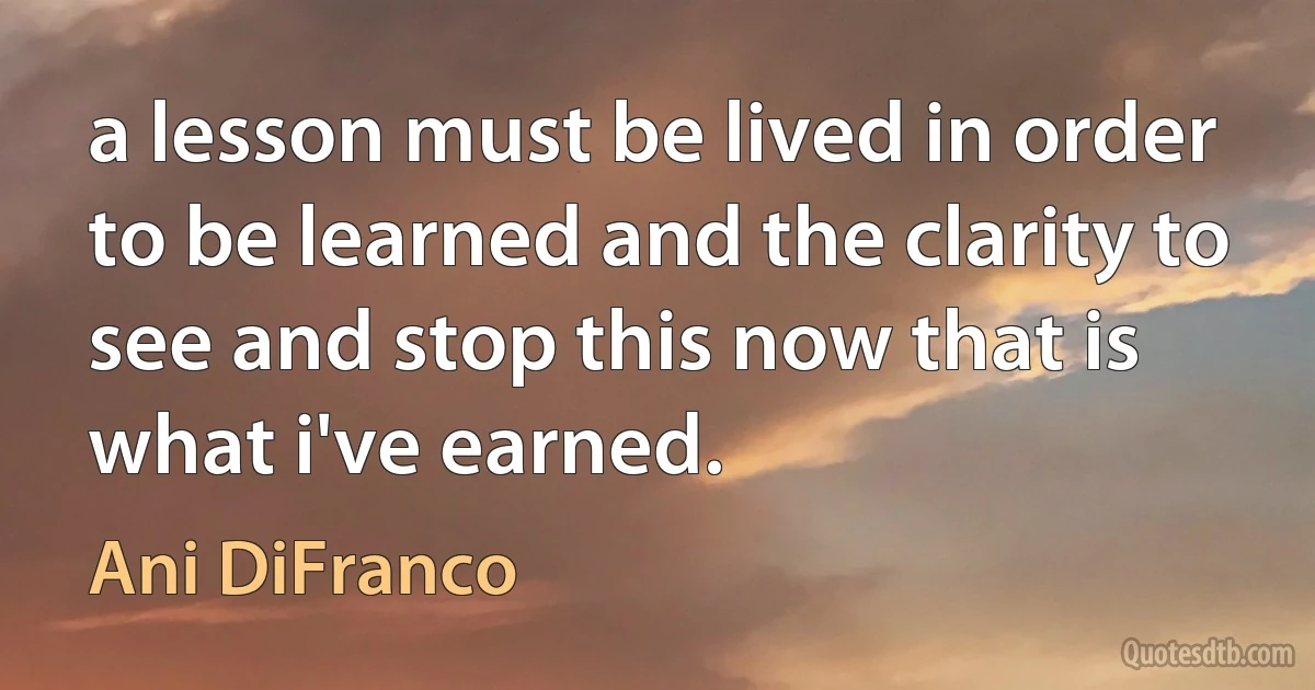 a lesson must be lived in order to be learned and the clarity to see and stop this now that is what i've earned. (Ani DiFranco)