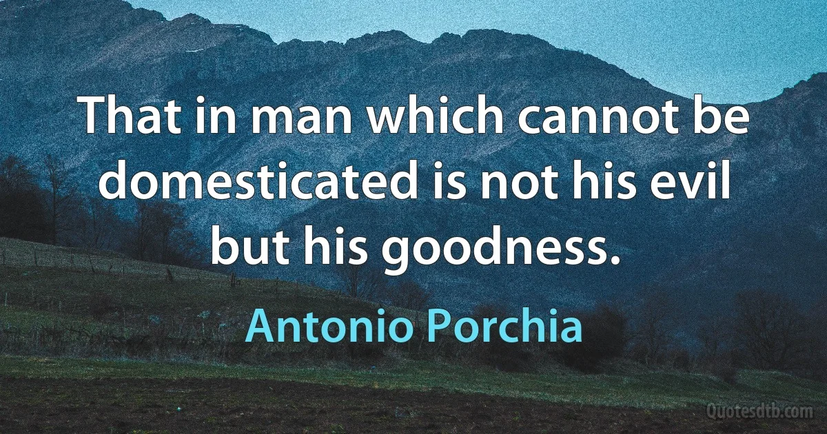 That in man which cannot be domesticated is not his evil but his goodness. (Antonio Porchia)