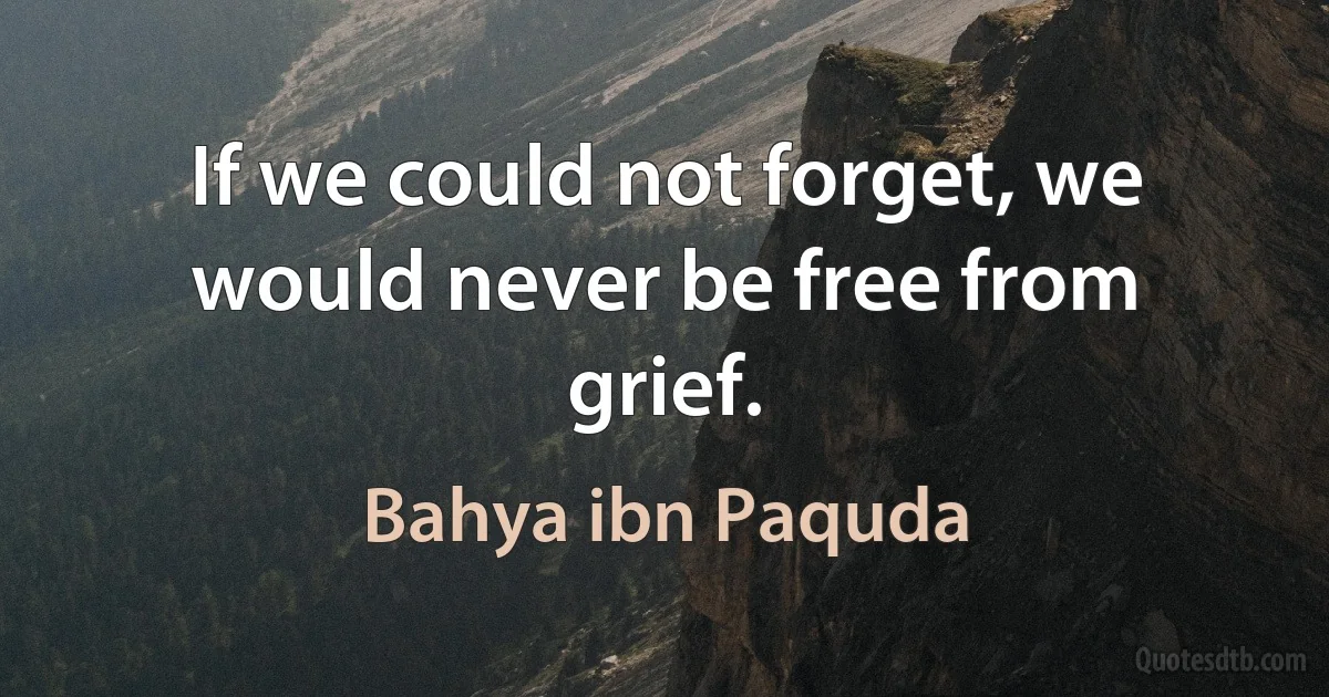 If we could not forget, we would never be free from grief. (Bahya ibn Paquda)