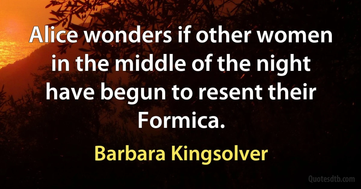 Alice wonders if other women in the middle of the night have begun to resent their Formica. (Barbara Kingsolver)