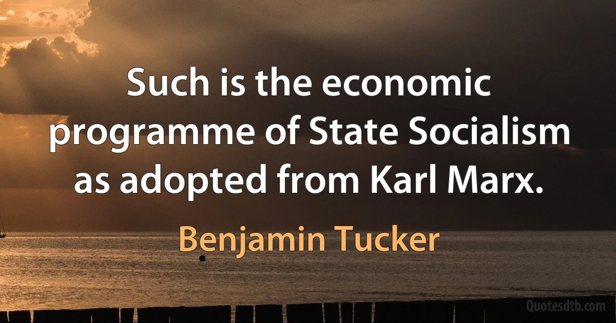 Such is the economic programme of State Socialism as adopted from Karl Marx. (Benjamin Tucker)