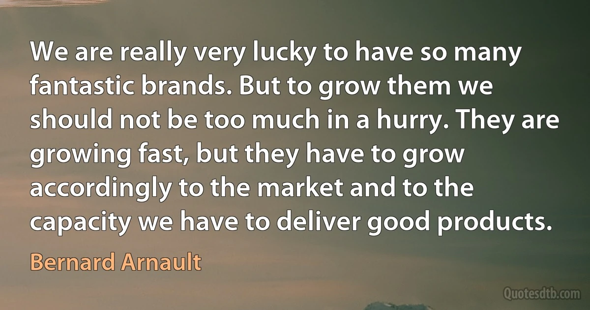 We are really very lucky to have so many fantastic brands. But to grow them we should not be too much in a hurry. They are growing fast, but they have to grow accordingly to the market and to the capacity we have to deliver good products. (Bernard Arnault)