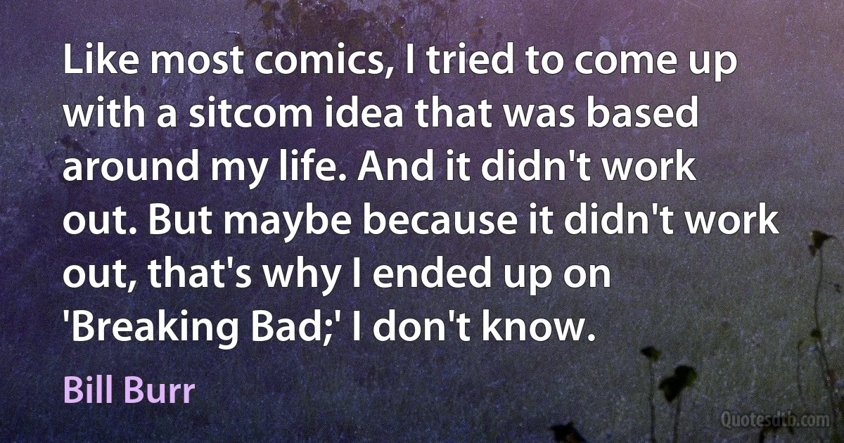 Like most comics, I tried to come up with a sitcom idea that was based around my life. And it didn't work out. But maybe because it didn't work out, that's why I ended up on 'Breaking Bad;' I don't know. (Bill Burr)