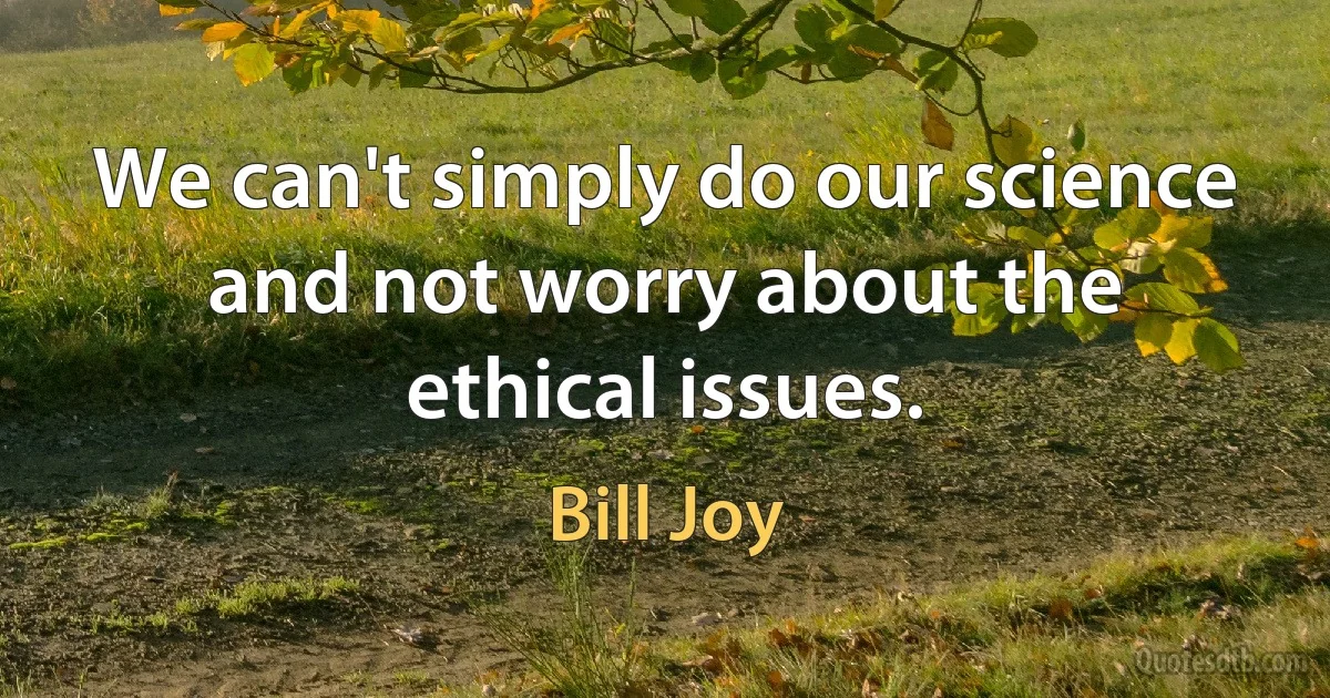 We can't simply do our science and not worry about the ethical issues. (Bill Joy)