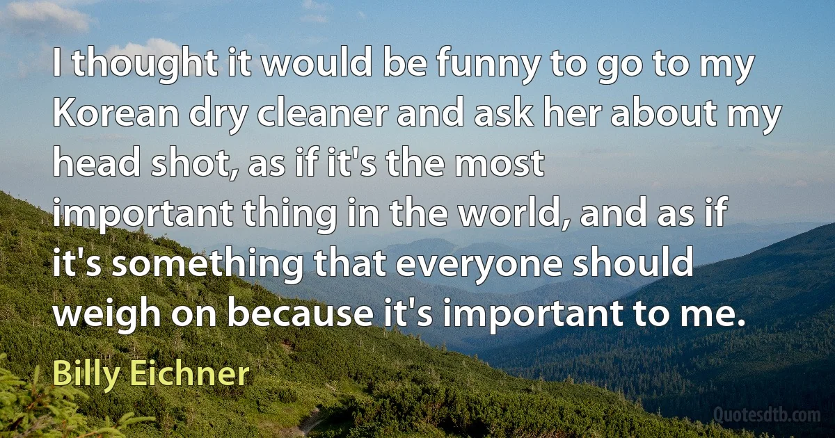 I thought it would be funny to go to my Korean dry cleaner and ask her about my head shot, as if it's the most important thing in the world, and as if it's something that everyone should weigh on because it's important to me. (Billy Eichner)