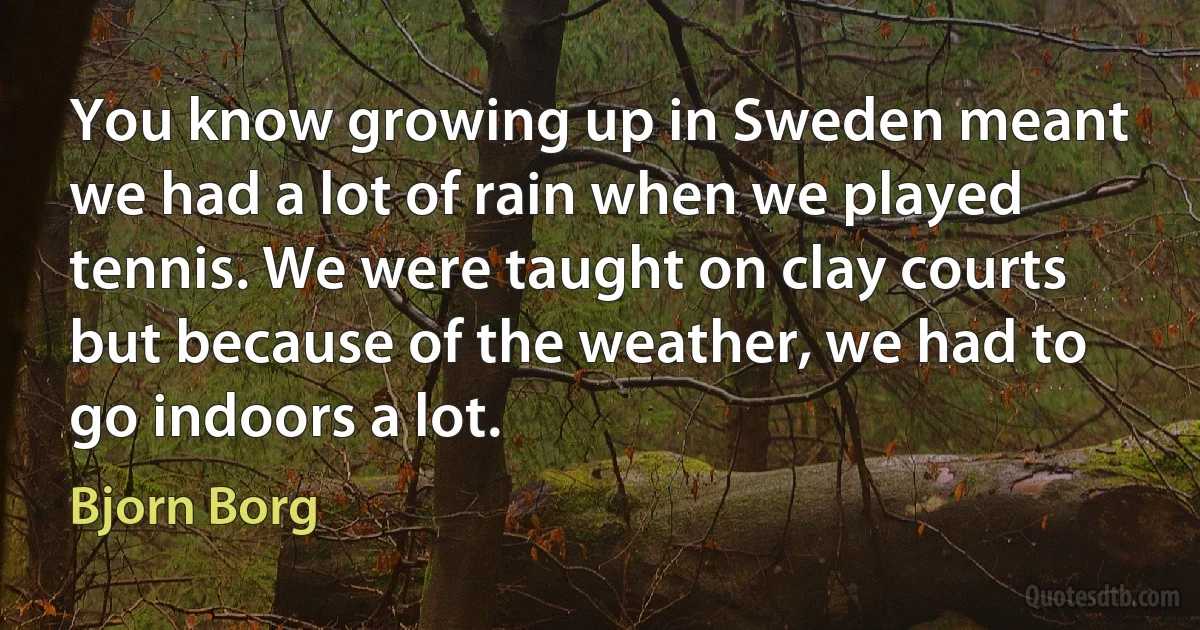 You know growing up in Sweden meant we had a lot of rain when we played tennis. We were taught on clay courts but because of the weather, we had to go indoors a lot. (Bjorn Borg)