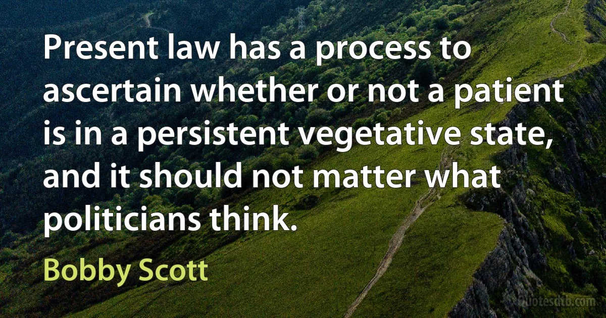 Present law has a process to ascertain whether or not a patient is in a persistent vegetative state, and it should not matter what politicians think. (Bobby Scott)