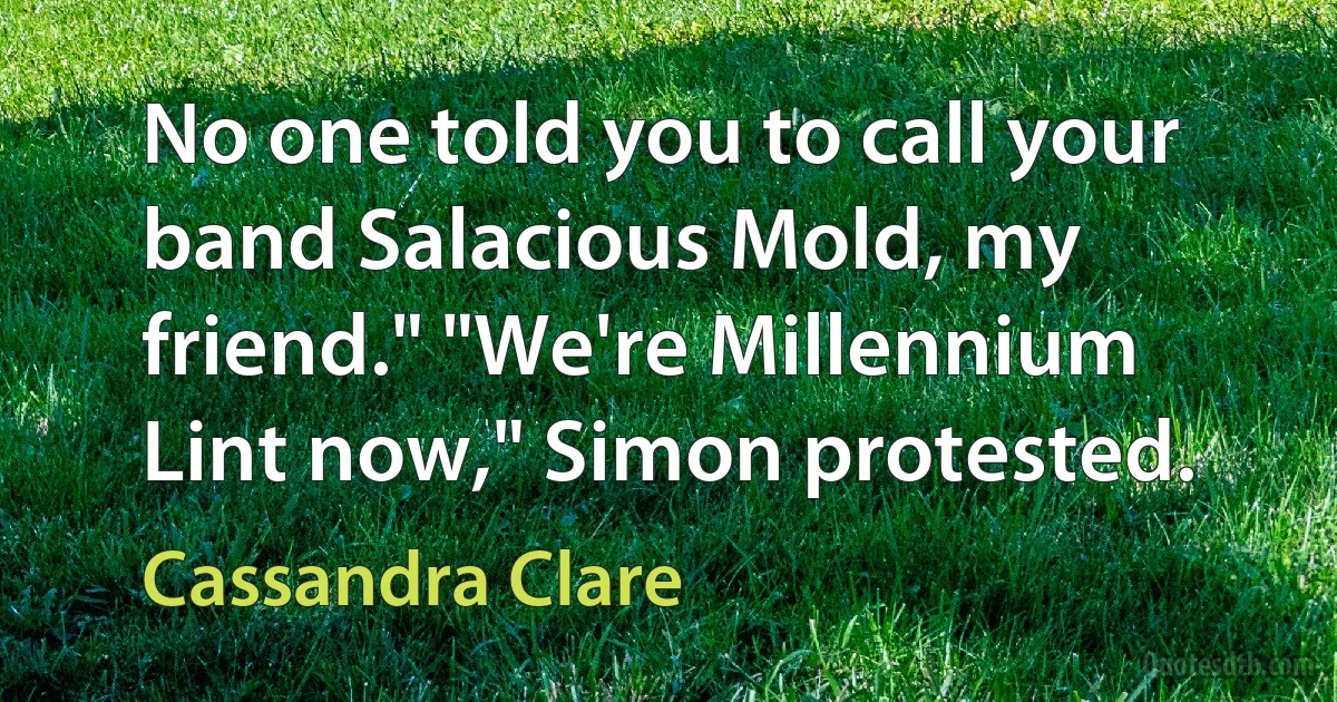 No one told you to call your band Salacious Mold, my friend." "We're Millennium Lint now," Simon protested. (Cassandra Clare)