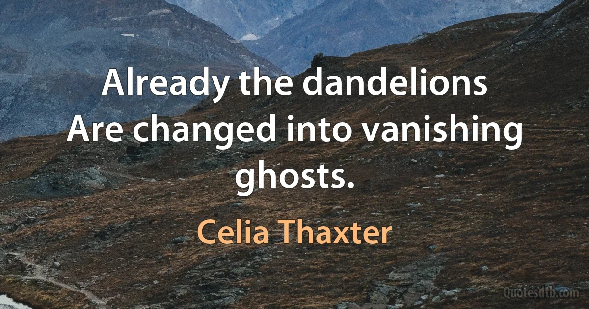 Already the dandelions
Are changed into vanishing ghosts. (Celia Thaxter)