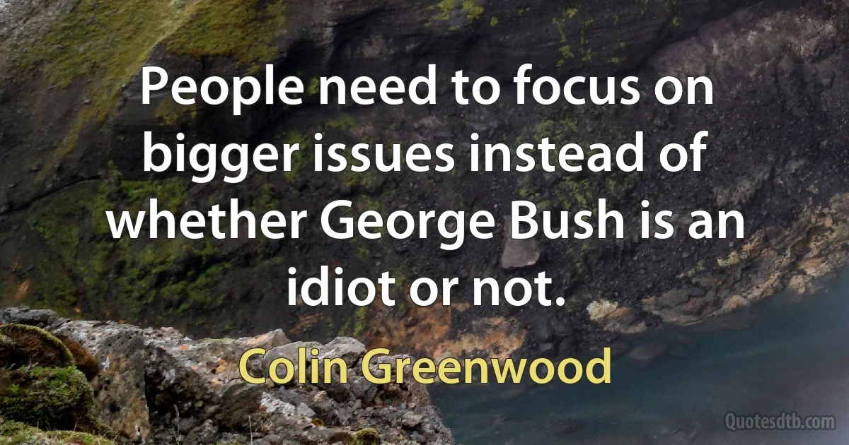 People need to focus on bigger issues instead of whether George Bush is an idiot or not. (Colin Greenwood)