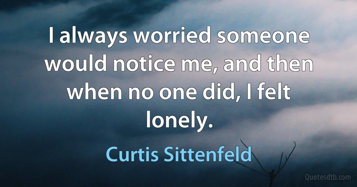 I always worried someone would notice me, and then when no one did, I felt lonely. (Curtis Sittenfeld)