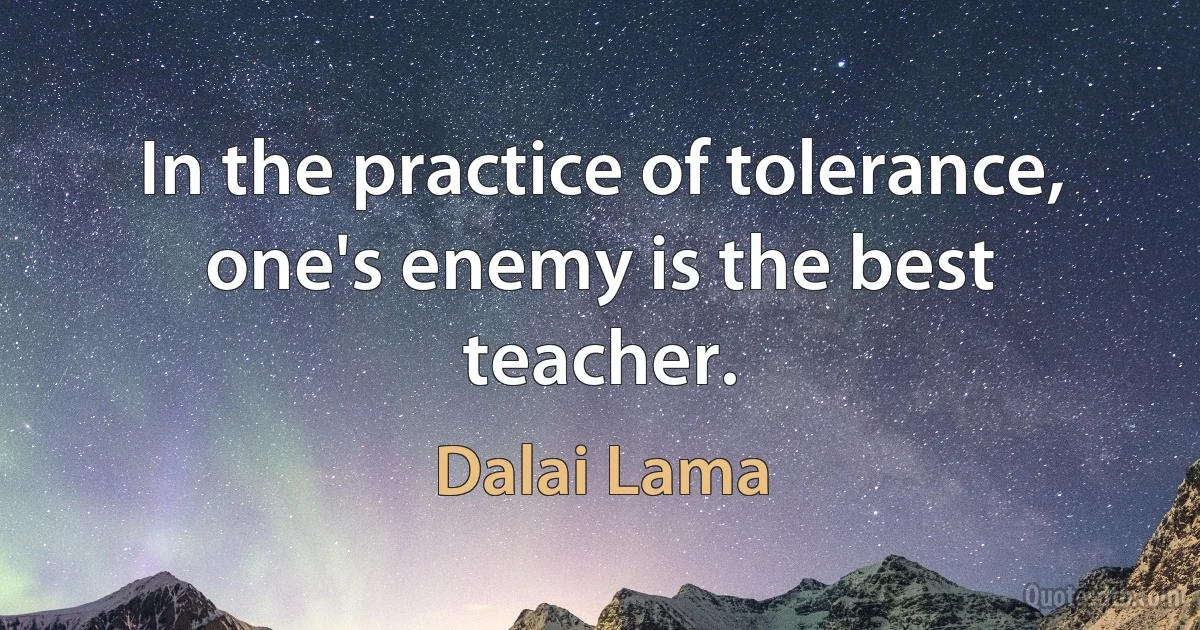 In the practice of tolerance, one's enemy is the best teacher. (Dalai Lama)