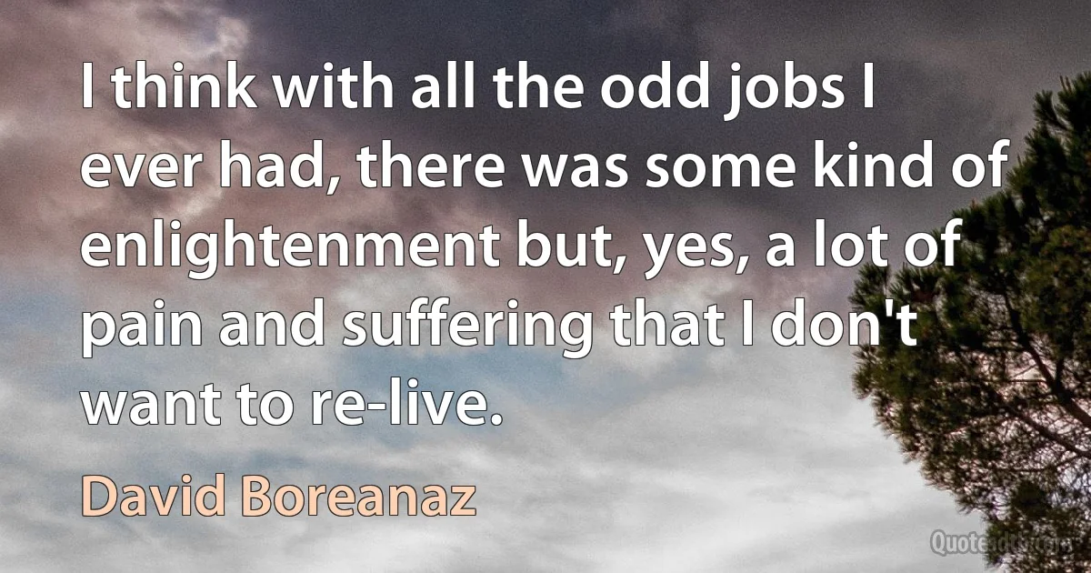 I think with all the odd jobs I ever had, there was some kind of enlightenment but, yes, a lot of pain and suffering that I don't want to re-live. (David Boreanaz)