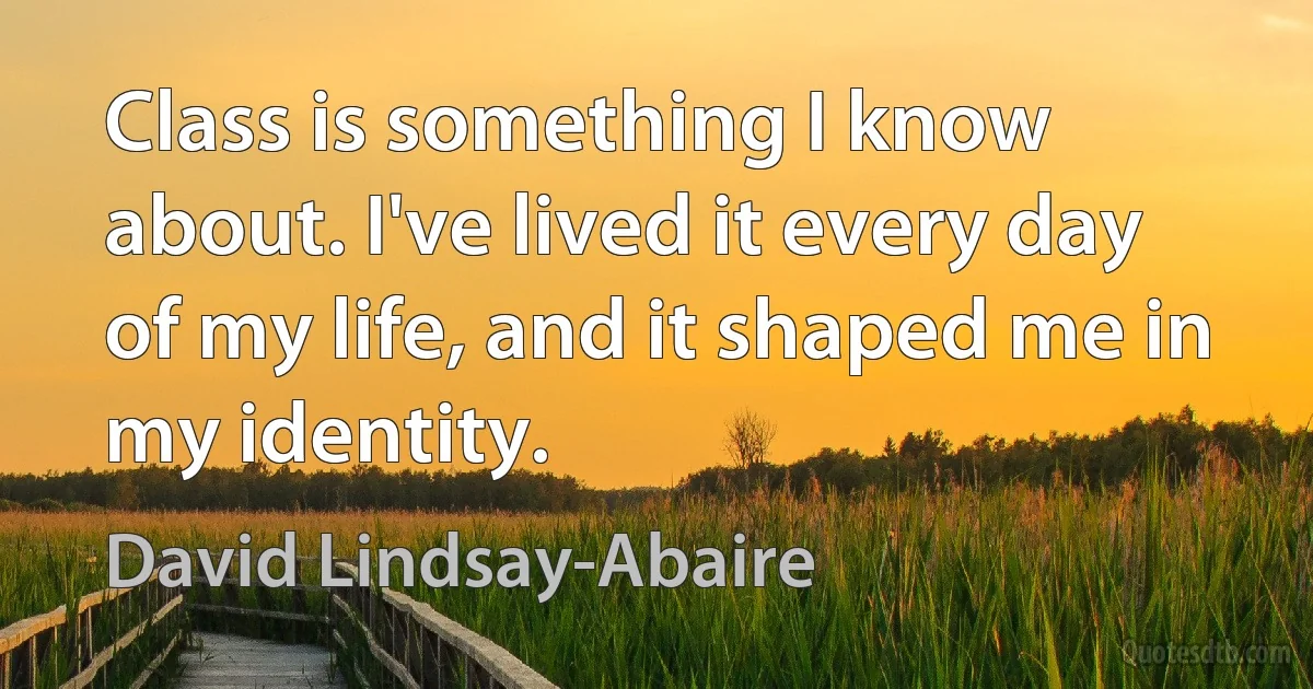 Class is something I know about. I've lived it every day of my life, and it shaped me in my identity. (David Lindsay-Abaire)